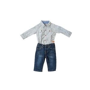 7 FOR ALL MANKIND 3-6 mo BABY BOY One Piece Flannel Outfit Plaid Jeans